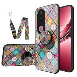 Vivo V50 5G -kotelon jalustalle etninen kuvio karkaistu lasi puhelimen kansi hihnalla - värikuvio Monivärinen Color Pattern