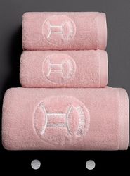 Tolv konstellationer ren bomuld plus tykt badehåndklæde håndklæde tredelt sæt, Pink Gemini