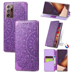 Foxdock Kompatibel med Samsung Galaxy Note 20 Ultra Case preget Pu Leather Wallet Function Cover Magnetic Closure Lilla