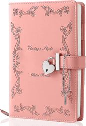 Dagbog med lås og nøgle til piger Tykkere 360 sider Læder hjerteformet låsejournal Sød låst hemmelig dagbog Notesbog til kvinder Voksne A5 (pink