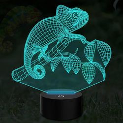 Wekity Lizard 3d Illusion Lampe Chameleon Led Nattlys Barn Soverom Skrivebord Lamper, 7 Farger Flahing Usb Touch Bordlys For Barn Bursdag Gaver,