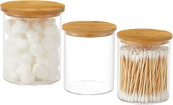 3-pack glas Qtip hållare dispenser, 20 oz och 11 oz klart glas apotekare burkar, badrum fåfänga kapslar arrangör burkar för bomullspinnar, bollar, rou