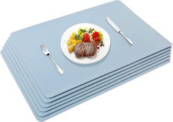 Pu skinn placemats sett med 6 bordmatter vaskbare vanntette placemats 45x30cm, rød blå