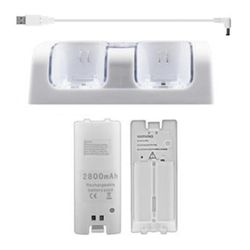 Decdeal 2kpl 2800mAh ladattavat kennot ja Wii-kennon lataustelakkateline Wii-kaukosäätimen lisävarusteelle Valkoinen 2 in 1