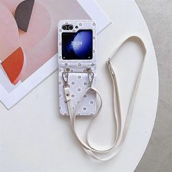 unbrand Samsung Galaxy Z Flip 6 -kotelolle, säädettävä kalteva hihnakotelo, tyylikäs pieni kukkapuhelinkotelo, taitettava kotelo violetti