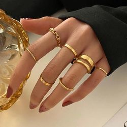 Mmcici gull knoke ringer sett for kvinner slange kjede stabling ring vintage ring gylden