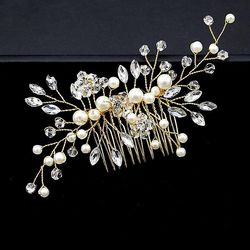 Sølv Guld Color Tiara Hår Kamme for kvinder Bride Pearl Medaljon Bryllup Hår Tilbehør Brude smykker