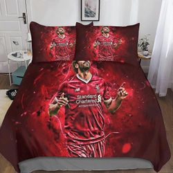 Kerota Salah vuodevaatteet, mikrokuituinen jalkapallotähtiprintti vetoketjullinen pussilakana ja tyynyliina King Single135x200cm