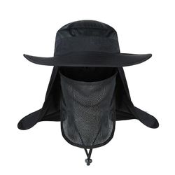 Besser Mænd Kvinder Fishing Bucket Hat Hals Flap Ansigtsmaske Bred Rand cap Sort