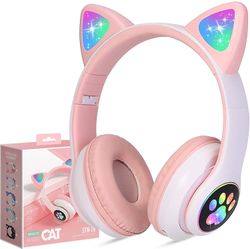 Jielin Trådløse hovedtelefoner Cat Ear Bluetooth foldbare hovedtelefoner PINK