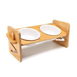 Ruili Bambus Cat Bowl Rack Pet Feeder Justerbar størrelse