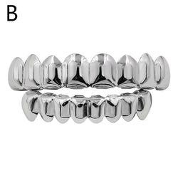 JSNKJLMN Hopeasetti (B) $ Halloween-juhlat HIPHOP hip-hop kultaiset henkselit ylähampaat 8 alahammasta 8 hammasraudat sileät henkselit