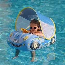 Toddler Pool Float Oppblåsbar bil Baby Swim Float Med Justerbar Sun Baldakin Og Safety Seat Pool Leker For Kids HDS