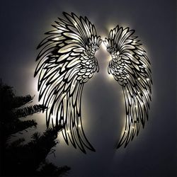 Wtowin 1 par Angel Wings Metal Wallart Art med LED-lys, Metal Angel Wings Wall Decor, Angel Wings Wall Sculpture Art Wall Hanging For Home Office 35cm