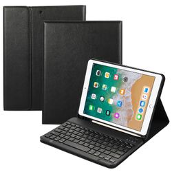 Til iPad Air (2013)/Air 2/9,7" (2017)/(2018) Bluetooth-tastaturetui i læder med penneplads Sort Style A iPad Air (2013)