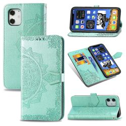 Etui til iphone 12 Mini Cover Læder tegnebogsdæksel Præget Mandala magnetisk flip beskyttelse stødsikker - grøn