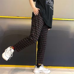Fashion Vintage Plaid Patchwork Kvinde Man Bukser Bukser rød linje L