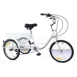 20 tommer 8-trins trehjulet cykel til voksne med indkøbskurv hvid
