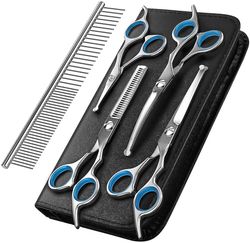 Hund Grooming Saks Kit Professionel Sikkerhed Udtynding Shears Comb blå