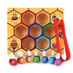 Træ Hælder Educatinal Legetøj Børn Montessori Tidlig Uddannelse Bikube Game Childhood Color Kognitiv Klip Lille Bi Legetøj