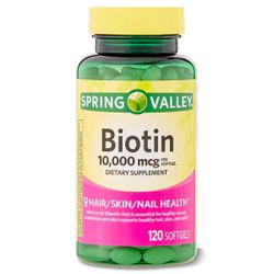 Spring Valley Kevätlaakson biotiini, 10000 mcg, pehmeät geelit, 120 ea