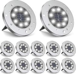 Solar Ground Lights, 12 paket 8 led solar garden lampa vattentät utomhus landskapsbelysning på marken för uteplatsväg gräsmatta gård däck uppfart W...