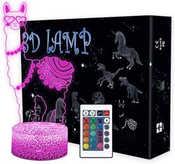 SBSG Laama 3D optinen lamppu,7 väriä muuttuvat kaukosäätimellä ja kosketusohjauksella yövalo Kotitoimisto Makuuhuoneen sisustus syntymäpäivänä Joul...