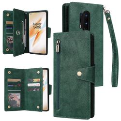 Foxdock Yhteensopiva OnePlus 8 Pro Case PU -nahkaisen magneettisen käännettävän vetoketjullisen kortinhaltijan lompakon kannen kanssa Vihreä