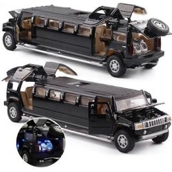 Korkea simulaatio 1:32 Alloy Hummer Limousine Metal Diecast Car Model Vedä takaisin vilkkuvat musiikilliset lasten leluajoneuvot Erinomainen Musta