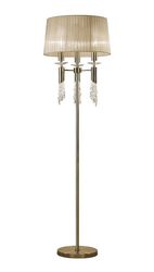 Inspired Lighting Tiffany gulvlampe 3+3 lys E27+G9, Antik messing med blød bronzeskærm &klar krystal