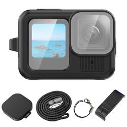 GoPro HERO13 musta PULUZ silikoninen suojakotelo sivuliitäntä rannehihnalla ja linssinsuojuksella