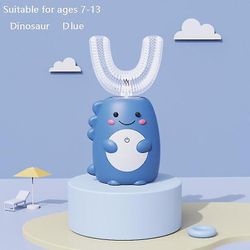Mikasa Børns Usb Opladning Electric tandbørste automatisk oral renere Cute Dinosaur U-formet TandPleje blå Ages 2-6