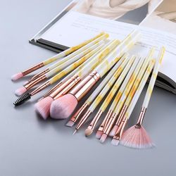 Initially 15pcs Makeup Børster Tool Set Kosmetisk Pulver Eye Shadow Foundation Blush Blanding Skønhed Fyldest Børste 15psc gul