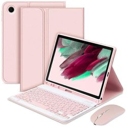 Samsung Galaxy Tab A9 Plus (+) jaettu Bluetooth-näppäimistön nahkakotelo + kaksitilainen hiirisarja Vaaleanpunainen