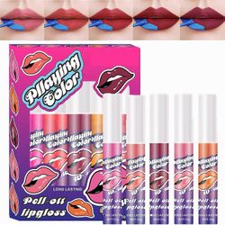 Unbrand 5kpl Lip Stain Peel Off huulikiiltosetti naisille, värikäs Lip Tint Extreme Amazing Meikki huulikiiltosetti, pitkäkestoinen huulipunasetti ...
