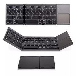 Black Mini Folding Keyboard Touchpad Bluetooth-kompatibel 3.0 sammenleggbart trådløst tastatur for Windows, Android, iOS Tablet Ipad Phone