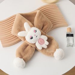 Børns Vinter fortykket Varm Cute Rabbit Cartoon Imitation Rex Rabbit Fur Plys Baby Bib for mænd og kvinder khaki