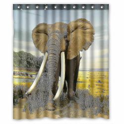 Fylt Afrikansk Elefant Vanntett Polyester Dusj Gardin Og Kroker 150x180 Cm