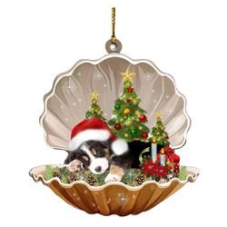 Corgi Sleeping On Pearl Christmas Hanging Ornament, 2d Akryl Plate Corgi Dog Sleeping On Pearl Xmas Bil Ornament / vindu Ornament / tre Ornament St...