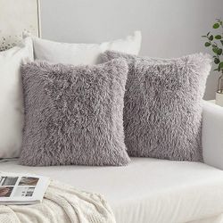 2 stykke sæt fluffy imiteret pels pude blød pudebetræk 43x43 cm grå