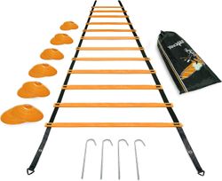 Ultimate Combo Agility Ladder Training Set Speed Agility Ladder 12 justerbare trinn, 12 Agility-kjegler og 4 stålinnsatser - inkludert bæreveske C ...