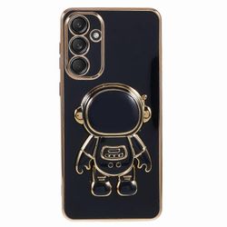 Samsung Galaxy S25 -kotelolle galvanointi pehmeä TPU-puhelimen kansi astronautin piilotettu jalusta - musta Monivärinen Black