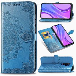 Etui til Xiaomi Redmi 9 Cover Læder tegnebog Cover Præget Mandala Magnetisk Flip Protection Stødsikker - Blå