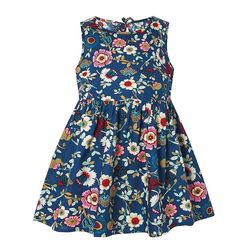 Liltop Toddler Baby Girls Ærmeløs Floral A-line Swing Dress Mini Tank Vest Kjole Marineblå 3-4 Years