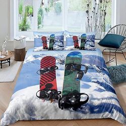 Duvet Cover Set Snowboard Microfiber Sengetøj Dynebetræk Sæt 1 dynebetræk og 1/2 pudeskam 200x200cm