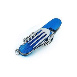 Multifunktionelle foldbare rustfrit stål Udendørs Camping Picnic Bestik Kniv Gaffel Spoon, 1pcs, Blå