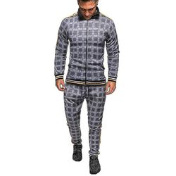 Forår Efterår Fashion Plaid Træningsdragt Casual 2 stykker Sæt Jakke + bukser Suit grå M60-70(KG)