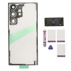 Takalasikannen vaihto Galaxy S23 Ultra 5G läpinäkyvälle puhelimen takapaneelikotelolle kameran linssillä Puhelintelineen korjaustyökalusarja hopea