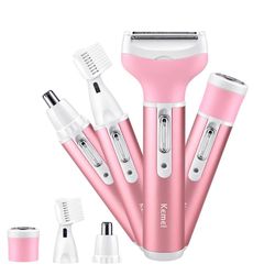 Initially Professionel 4 I 1 Kvinder Razor Barbermaskine Body Epilator Næse Facial Bikini Underarm Hårfjerning Machine Pink