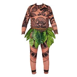 Moana Maui tatovering T-shirt + bukser + bladbæltesæt Halloween Cosplay kostume til voksne mænd Dress Up Outfit 2XL